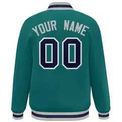 Aqua Navy Classic Style Varsity Letterman Baseball Jacket 4