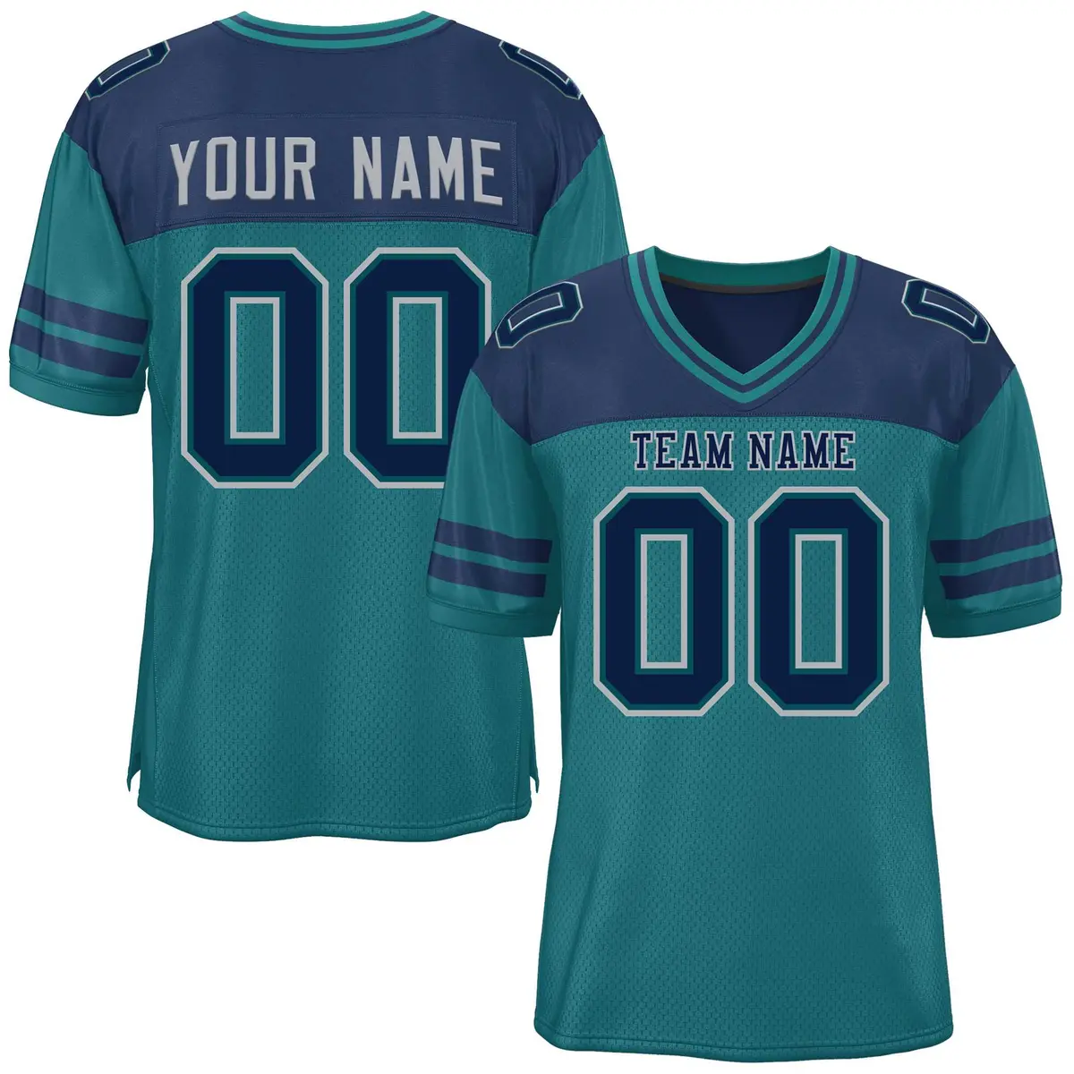 Aqua Navy Color Block Authentic Football Jersey