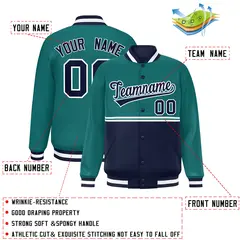 Aqua Navy Color Block Varsity Full-Snap Letterman Jacket 2