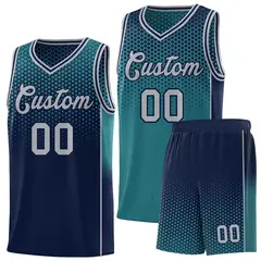Aqua Navy Dot Pattern Reversible Gradient Basketball Jersey Kits 1