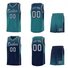 Aqua Navy Dot Pattern Reversible Gradient Basketball Jersey Kits 2