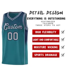 Aqua Navy Dot Pattern Reversible Gradient Basketball Jersey Kits 3
