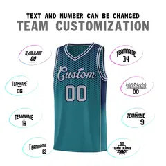 Aqua Navy Dot Pattern Reversible Gradient Basketball Jersey Kits 4