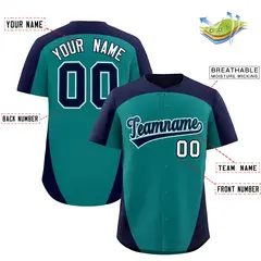 Aqua Navy Edge Color Block Baseball Jersey 2