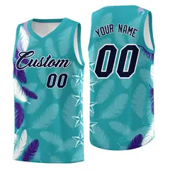 Aqua Navy Feather Graffiti Pattern Basketball Jersey 1