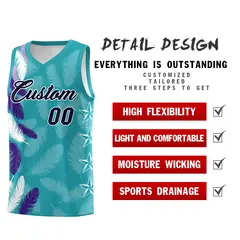 Aqua Navy Feather Graffiti Pattern Basketball Jersey 2