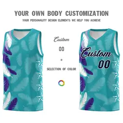 Aqua Navy Feather Graffiti Pattern Basketball Jersey 3