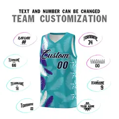 Aqua Navy Feather Graffiti Pattern Basketball Jersey 4