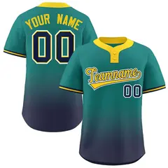 Aqua Navy Gold-Navy Gradient Two-Button Softball Jersey 1