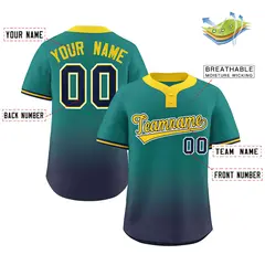 Aqua Navy Gold-Navy Gradient Two-Button Softball Jersey 2