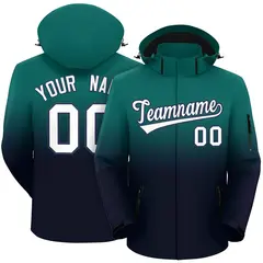 Aqua Navy Gradient Hooded Waterproof Outdoor Jacket