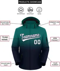 Aqua Navy Gradient Hooded Waterproof Outdoor Jacket 2