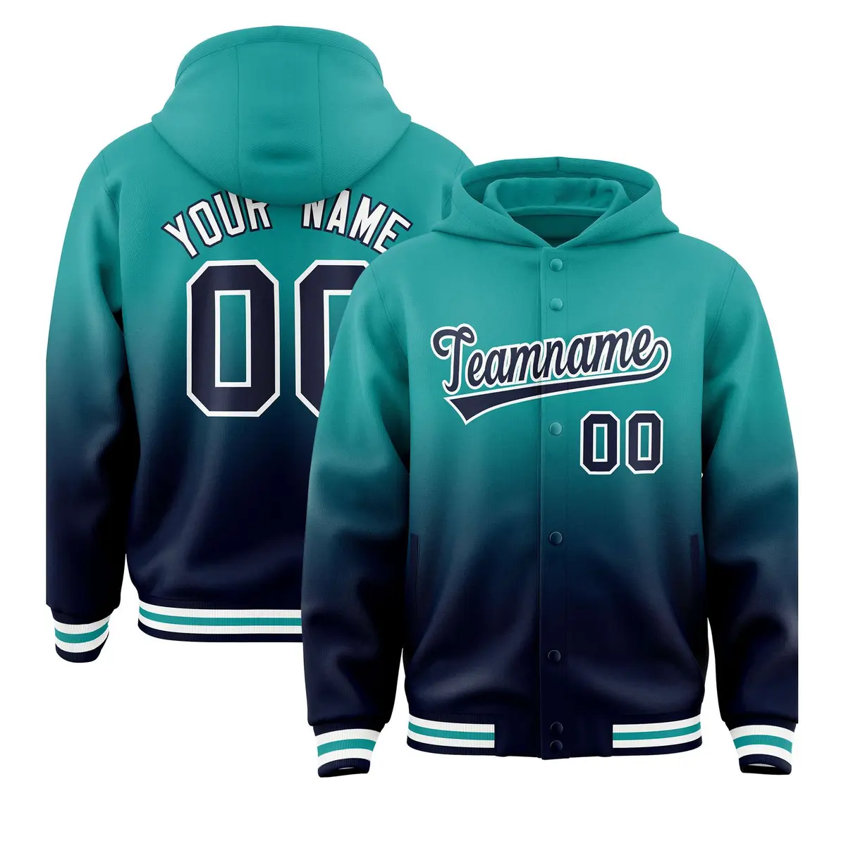 Aqua Navy Gradient Letterman Varsity Jacket Hoodie