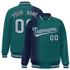 Aqua Navy Gradient Pinstripe Varsity Full-Snap Baseball Jacket 1