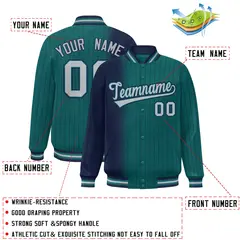 Aqua Navy Gradient Pinstripe Varsity Full-Snap Baseball Jacket 2