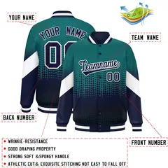 Aqua Navy Gradient Polka Dot Full-Snap Letterman Jacket 2