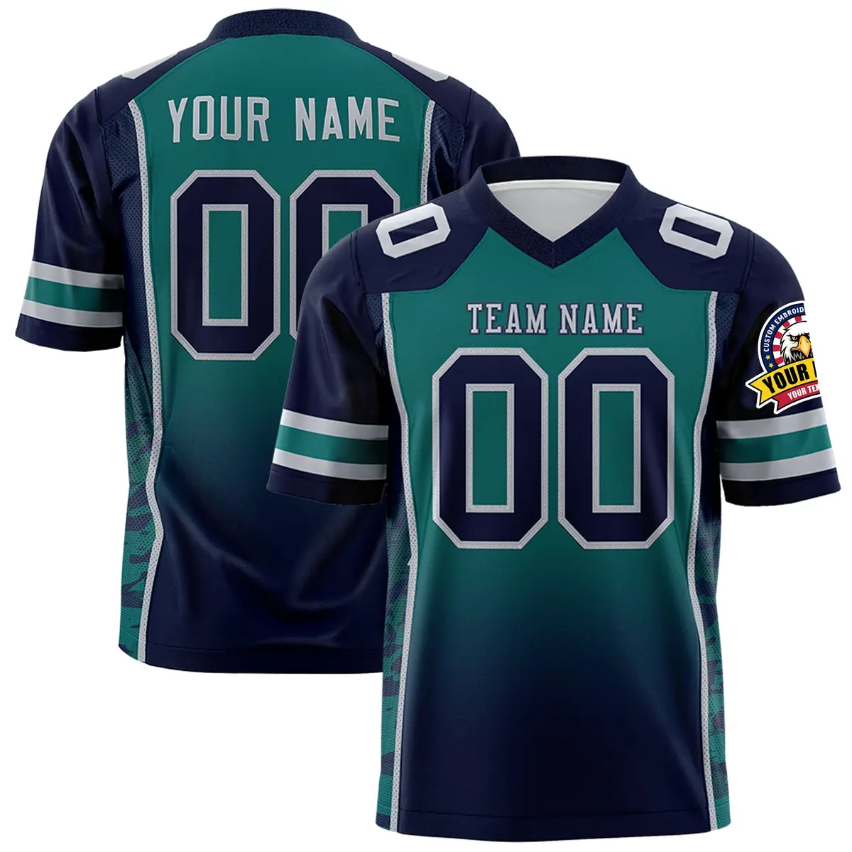 Aqua Navy Gradient Side Pattern Authentic Football Jersey