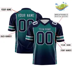 Aqua Navy Gradient Side Pattern Authentic Football Jersey 2