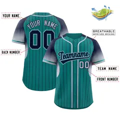 Aqua Navy Gradient Stripe Fashion Sleeves Baseball Jersey 2