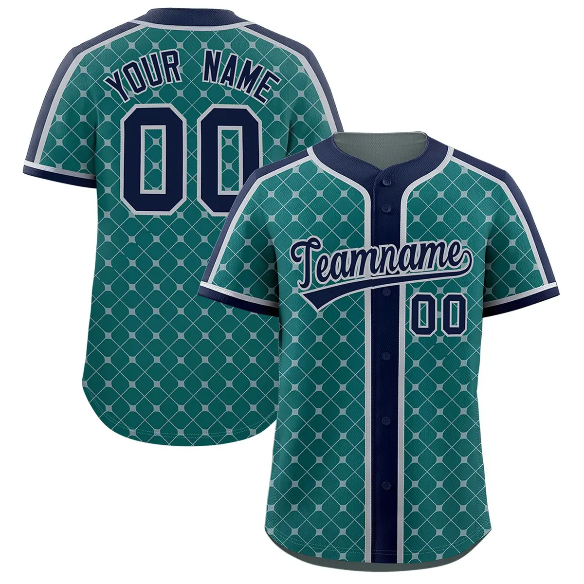 Aqua Navy-Gray Plaid Authentic Baseball Jersey