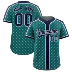 Aqua Navy-Gray Plaid Authentic Baseball Jersey