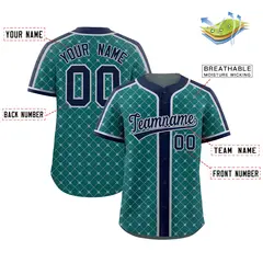 Aqua Navy-Gray Plaid Authentic Baseball Jersey 2