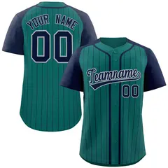 Aqua Navy-Gray Stripe Raglan Authentic Baseball Jersey 1
