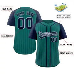Aqua Navy-Gray Stripe Raglan Authentic Baseball Jersey 2