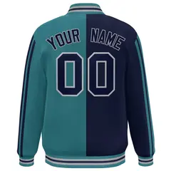 Aqua Navy-Gray Two Tone Color Block Varsity Baseball Bomber Jacket 4