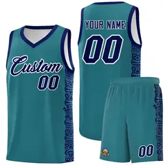 Aqua Navy Indians Pattern Basketball Uniform Jersey 1