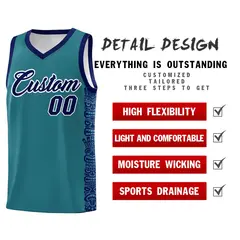 Aqua Navy Indians Pattern Basketball Uniform Jersey 2