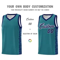 Aqua Navy Indians Pattern Basketball Uniform Jersey 3