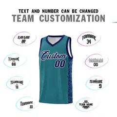 Aqua Navy Indians Pattern Basketball Uniform Jersey 4