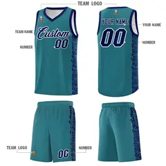 Aqua Navy Indians Pattern Basketball Uniform Jersey 5