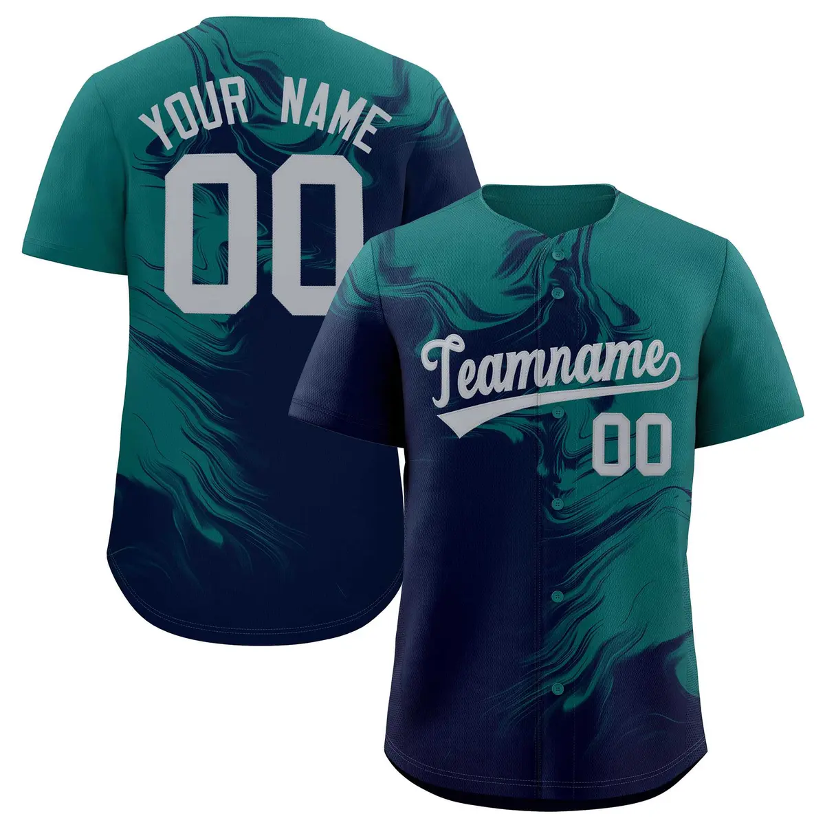 Aqua Navy Ink Pattern Authentic Baseball Jersey