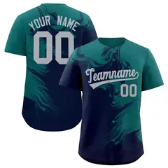 Aqua Navy Ink Pattern Authentic Baseball Jersey 1