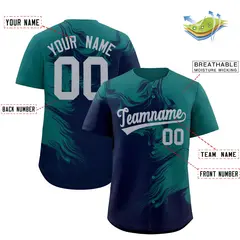 Aqua Navy Ink Pattern Authentic Baseball Jersey 2