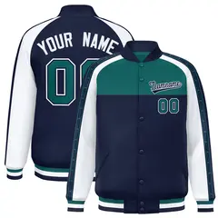 Aqua Navy K-Ribbon Raglan Color Block Varsity Letterman Jacket 1