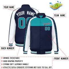 Aqua Navy K-Ribbon Raglan Color Block Varsity Letterman Jacket 2