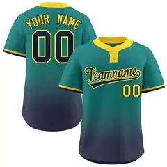 Aqua Navy Navy-Gold Gradient Two-Button Softball Jersey 1