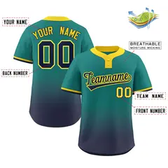 Aqua Navy Navy-Gold Gradient Two-Button Softball Jersey 2