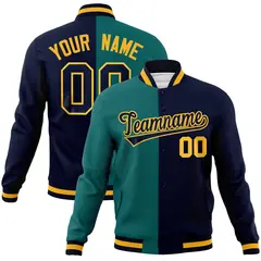 Aqua Navy-Navy Two Tone Split Varsity Full-Snap Letterman Jacket 1