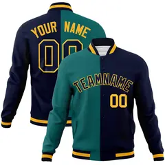 Aqua Navy-Navy Two Tone Split Varsity Full-Snap Letterman Jacket 1