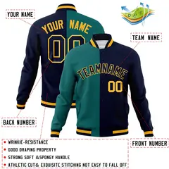 Aqua Navy-Navy Two Tone Split Varsity Full-Snap Letterman Jacket 4