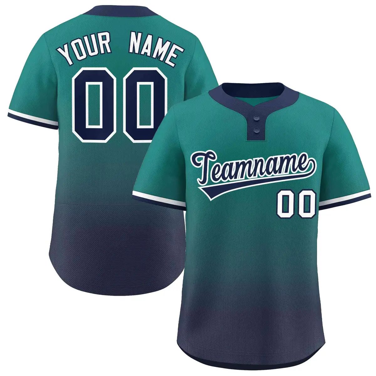 Aqua Navy Navy-White Gradient Two-Button Softball Jersey