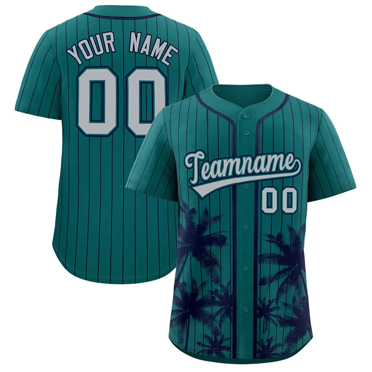 Aqua Navy Pinstripe Coconut Tree Baseball Jersey