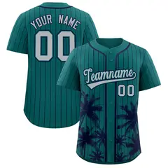 Aqua Navy Pinstripe Coconut Tree Baseball Jersey 1