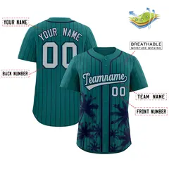 Aqua Navy Pinstripe Coconut Tree Baseball Jersey 2