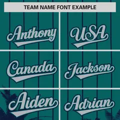 Aqua Navy Pinstripe Coconut Tree Baseball Jersey 3