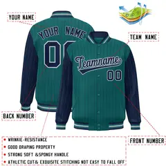 Aqua Navy Pinstripe Raglan Varsity Letterman Baseball Jacket 2